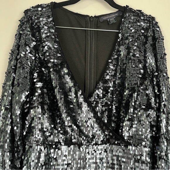 French Connection Bisma Sequin Long Sleeve Faux Wrap Cocktail Dress sz 12 NWT - Picture 9 of 15